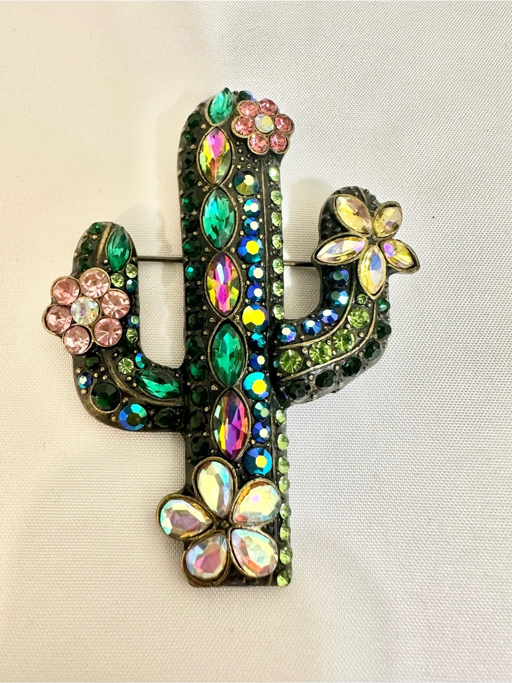 Multicolored Jeweled Cactus Brooch